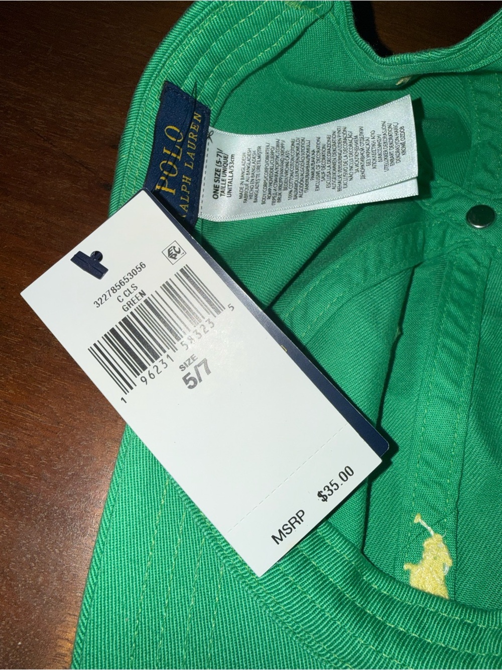 Ralph Lauren Kids Green Polo Cap with Yellow Pony Logo NWT - Picture 5 of 6